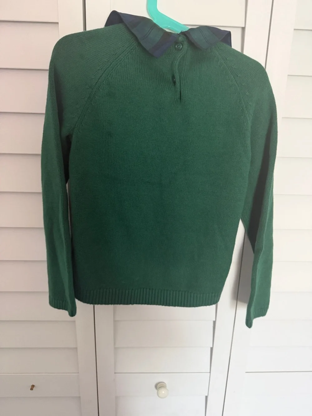 Gymboree Green Cable-Knit Sweater with Plaid Collar